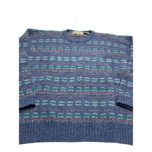 Britches Men’s L Shetland Wool Sweater Blue Multicolor Fair Isle Hong Kong Vtg